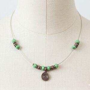 💚 Green Beaded Wire Necklace | Boho Bead Jewelry | Layered Artisan Style